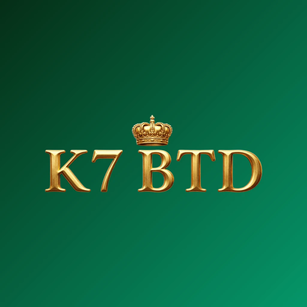 K7 BTD luxury brand logo featuring a gold metallic crown above the letters with a royal design on a transparent background, ideal for a website header